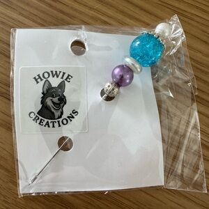 Howie Creations Blue, Purple & Silver Beaded Sick Pin - NWOT